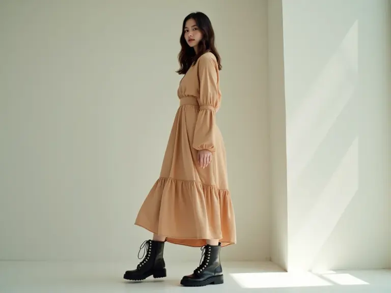 Como usar bota coturno com vestido de seda