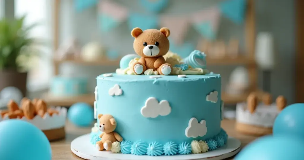 Chá de Bebê Azul e Marrom Miguel: Decoração Encantadora!