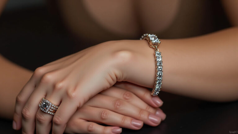 Diferença da pulseira moissanite para diamante na prática Pulseiras moissanite e diamante lado a lado, comparando brilho.
