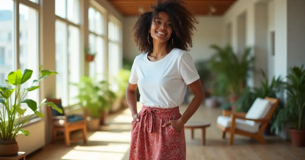 12 Truques para Usar Saia Midi Estampada com T-Shirt e Arrasar