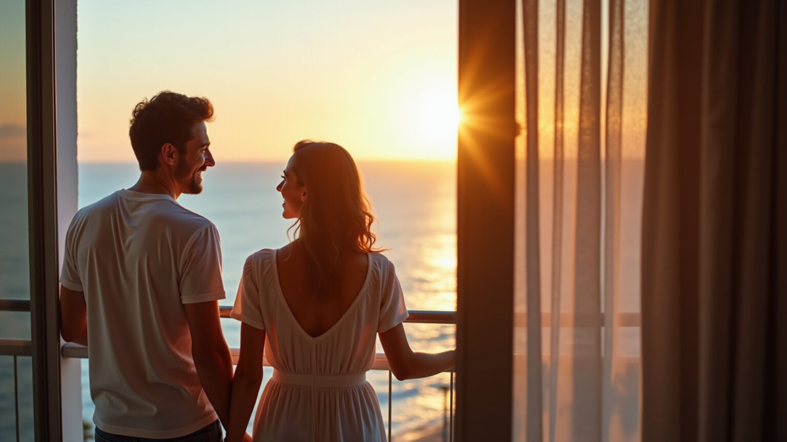 Alugar Apartamento no Leblon : Guia Completo e Preços Casal sorrindo em apartamento de luxo no Leblon com vista para a praia.