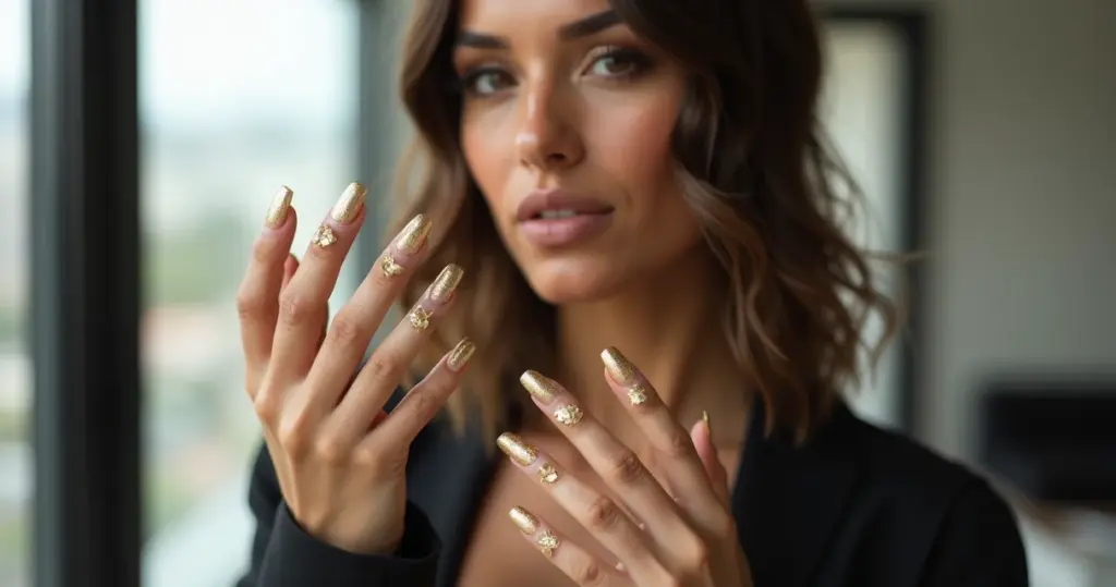 12 Ideias da Tendência de Unhas Decoradas com Folhas de Ouro (Faça em Casa!)