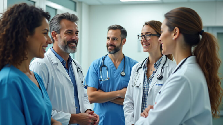 Guia Completo: Escolhendo o Melhor Plano de Saúde para Médicos Médicos brasileiros discutindo planos de saúde em ambiente moderno.