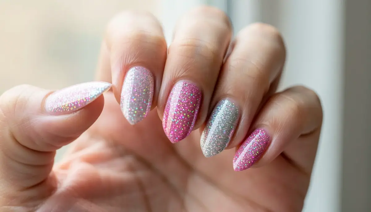 36 Unhas com Glitter Encapsulado na Ponta que Duram 30 Dias