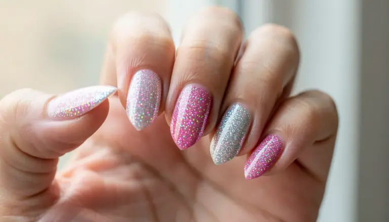 36 Unhas com Glitter Encapsulado na Ponta que Duram 30 Dias