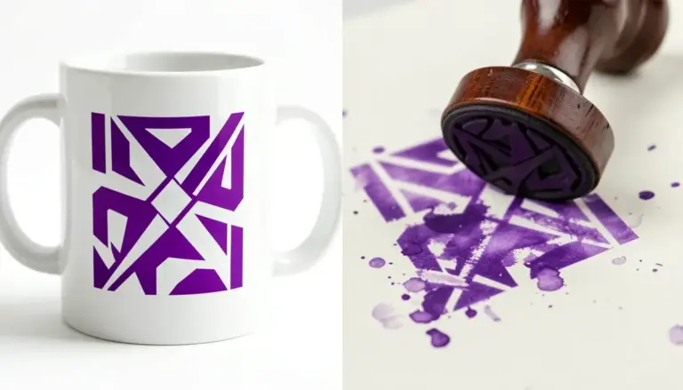 Diferença Entre Adesivos e Carimbos para Desenhos Geométricos em Roxo e Branco