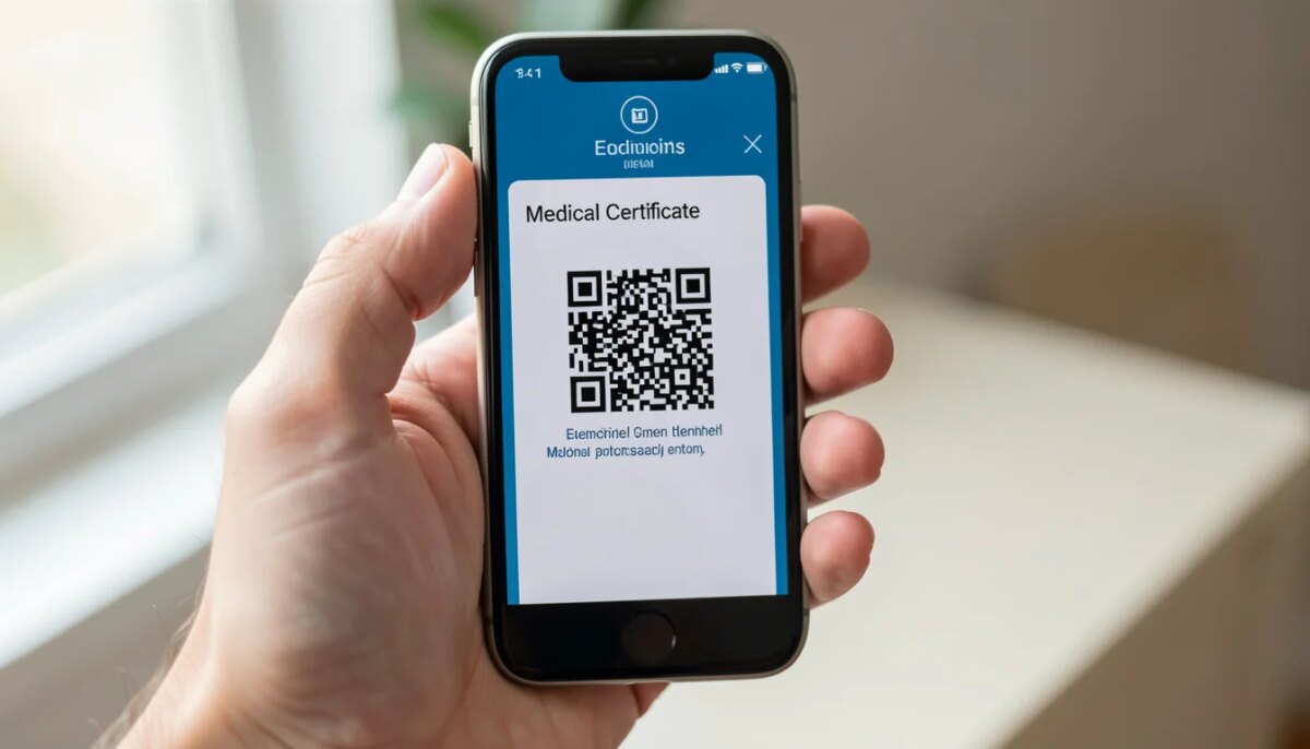 Tipos de atestado médico online: quais são válidos em 2026? Atestado médico online digital no celular com QR code