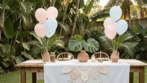 decoracao cha revelacao simples ao ar livre
