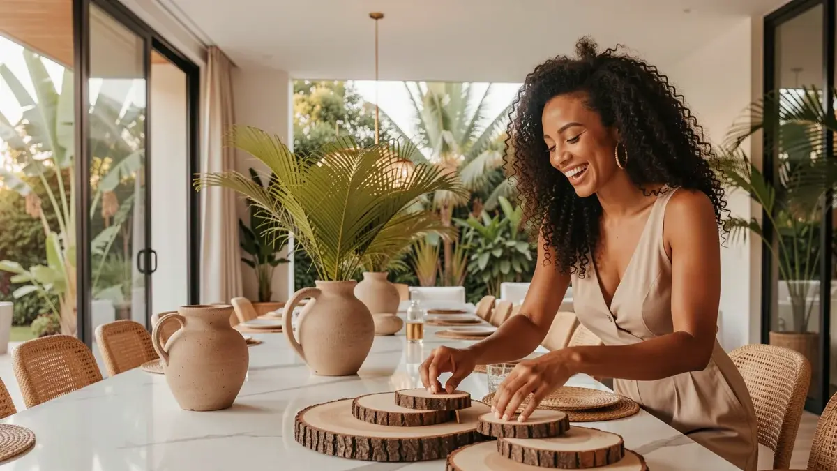 decoracao de mesa com bolachas de madeira