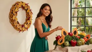 decoracao de natal com frutas e legumes
