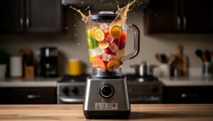 Liquidificador potente: como avaliar watts, lâminas e jarra sem erro Liquidificador potente triturando gelo e frutas com ação dinâmica