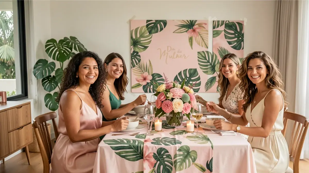 Decoração Dia da Mulher: painel, arranjo e mesa posta para montar sem obra Decoração Dia da Mulher: painel, arranjo e mesa posta para montar sem obra