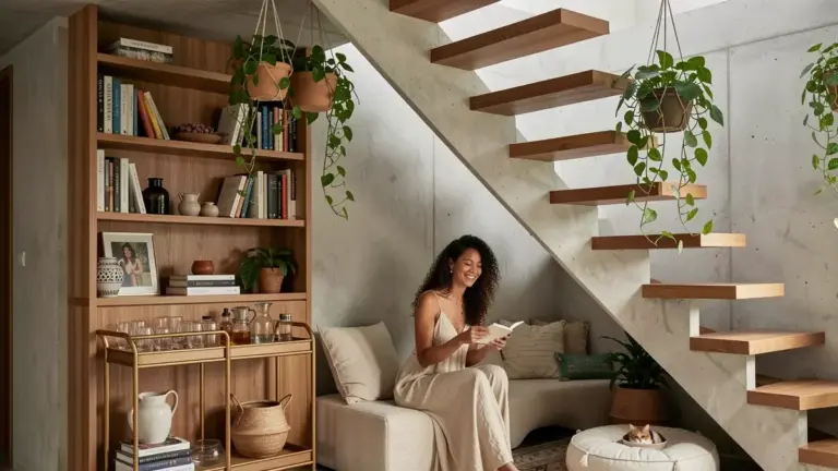 Decoração embaixo da escada vazada: 12 ideias que não tapam a luz