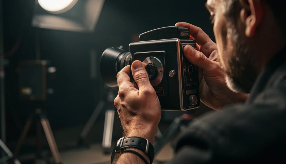 Como identificar a assinatura visual do seu diretor favorito em 5 passos Diretor de cinema segurando visor em set de filmagem