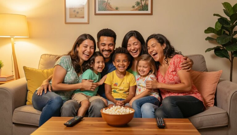 Domingo com a galera: 3 filmes para todas as idades sem briga na escolha Família e amigos reunidos no sofá escolhendo filme no domingo